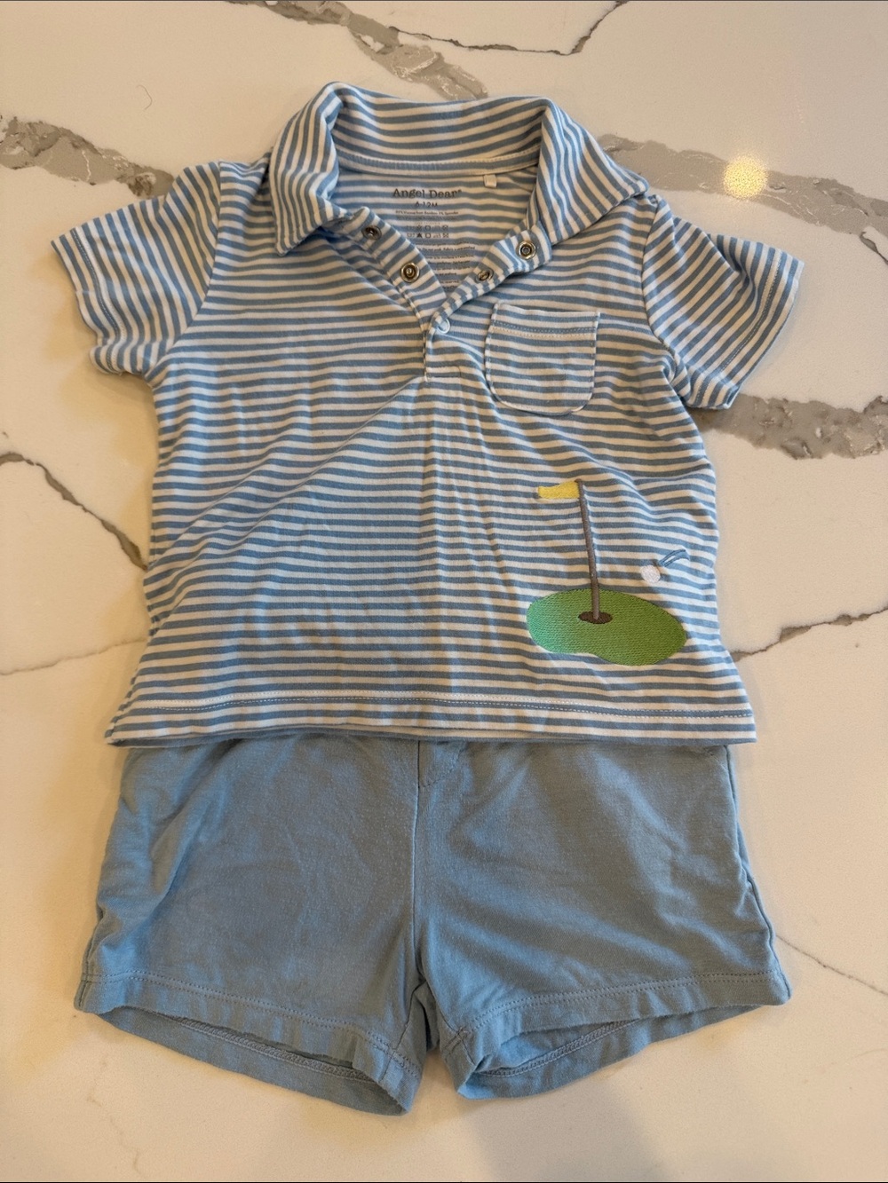 Angel Dear Light Blue & White Striped Polo with Golf Patch